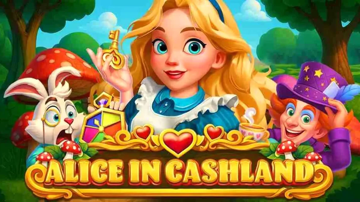 Tampilan visual slot Alice in Cashland dengan tema Wonderland yang memukau